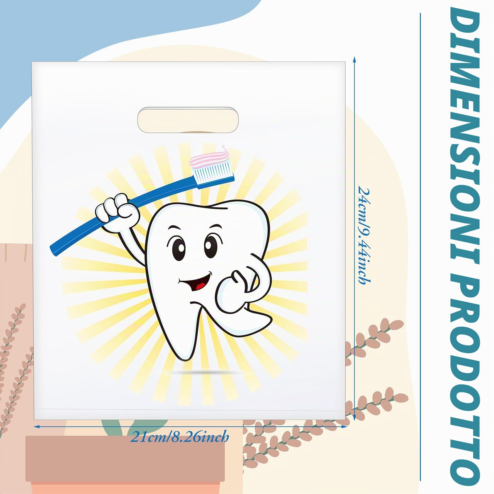 Aliceset 300 sacchetti per denti con manici, sacchetti dentali in plastica per pazienti, regali dentali, sfusi per dentisti, ufficio, imballaggio, regali di apprezzamento, bomboniere, 21 x 24 cm