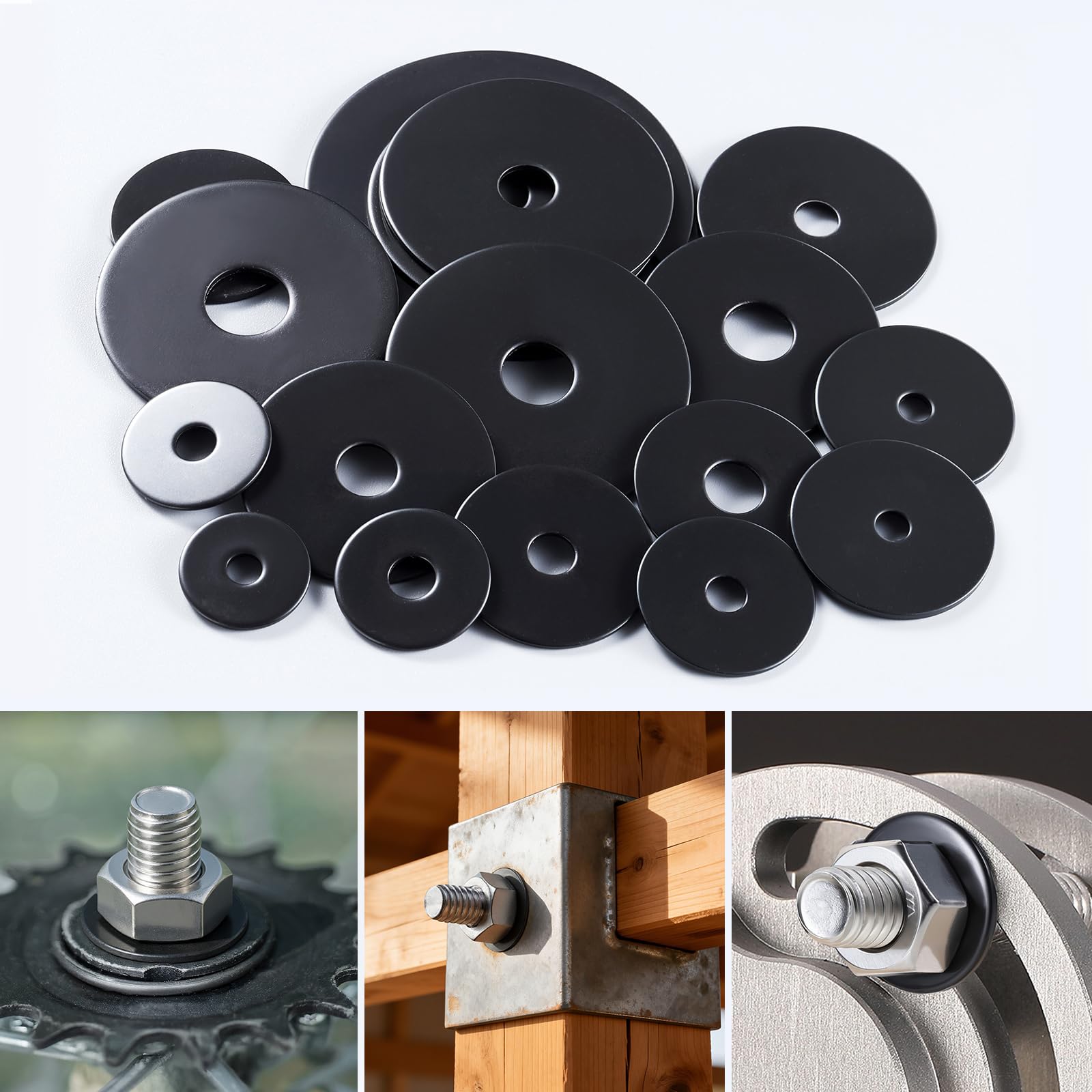300PCS M6 Flat Washers, Black Oxide 304 Stainless Steel 18-8, 6.4mm ID x 11.57mm OD Hardware Washers for Screws Bolts — view 7
