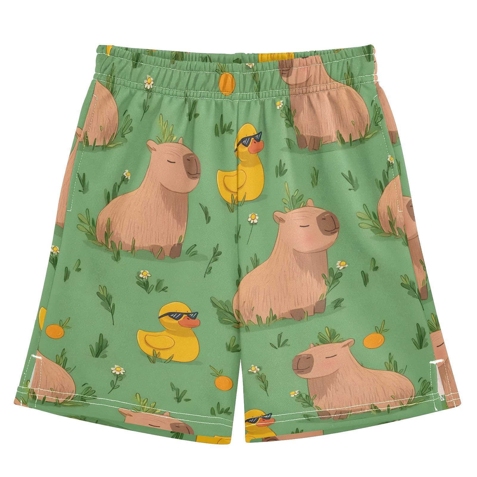 Cute Capybara Yellow Ducks Boys' Shorts Summer Cotton Adjust Pocket Boys Shorts Size 8 Years