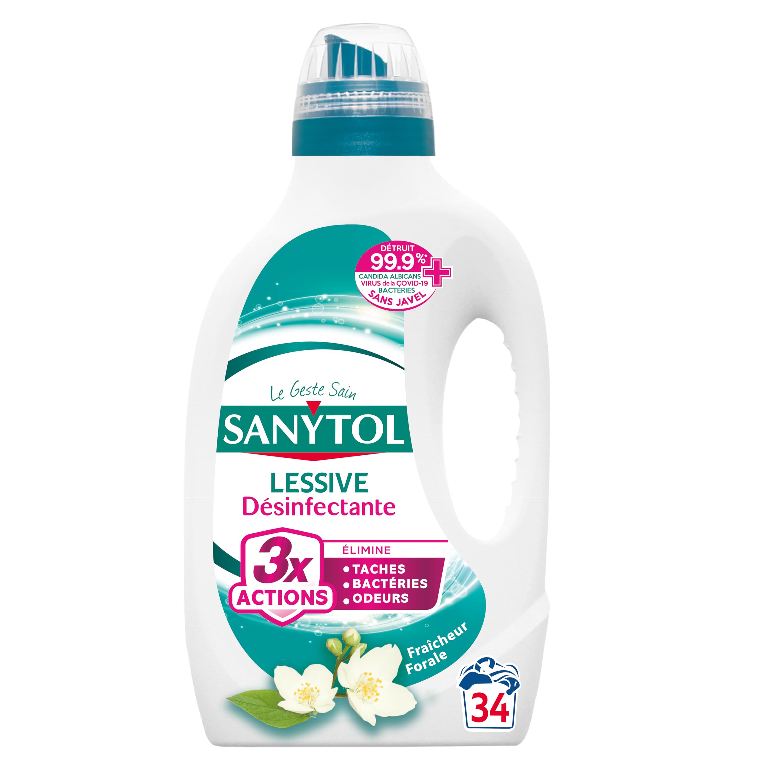 Sanytol – Detergente desinfectante – Flores blancas – 1,7 L – Todo tipo de lino, conserva fibras y colores a todas las temperaturas – Bactericida, Virucida – Sin lejía