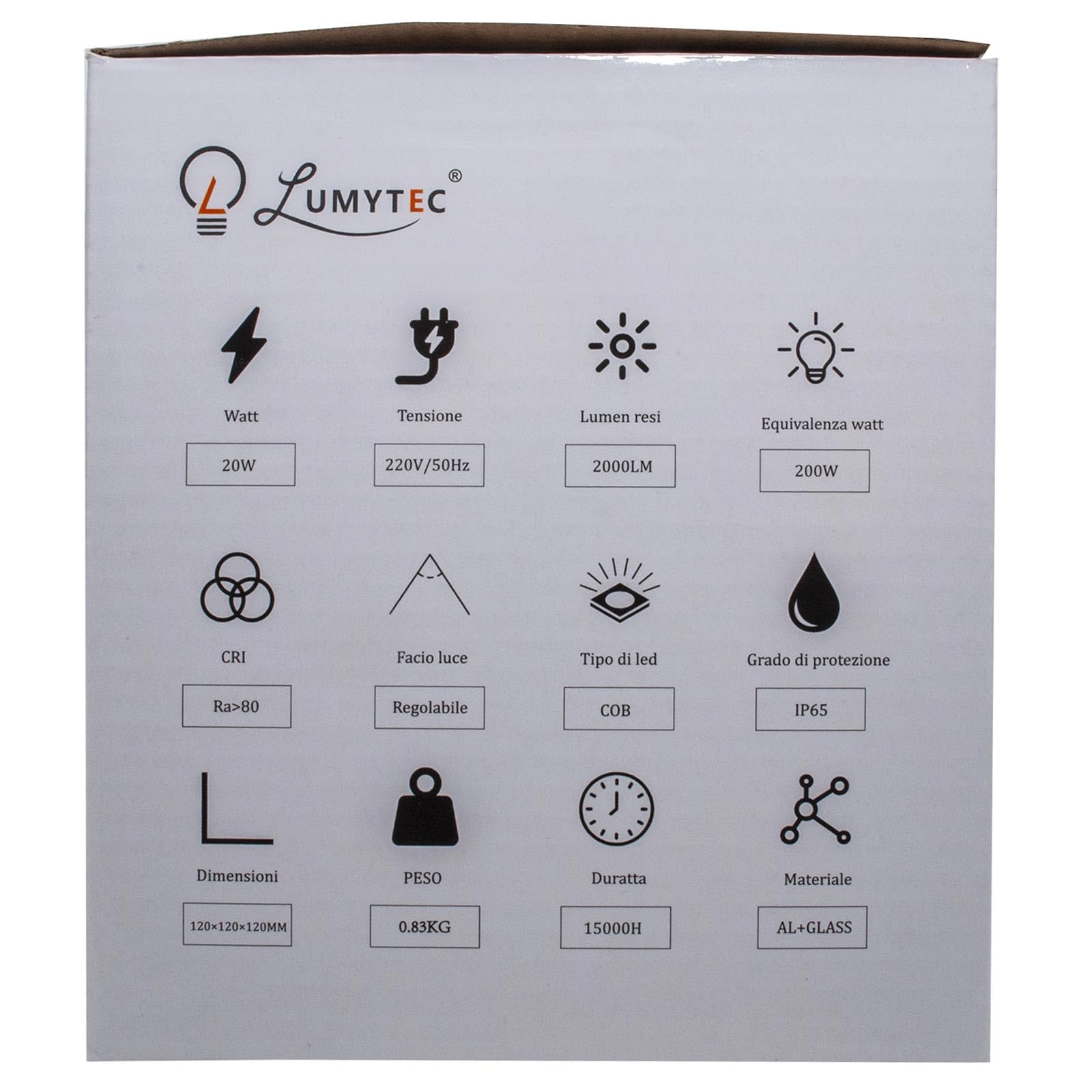 Applique LED Cubo Da Esterno 20W - Impermeabile IP65, 2000 Lumen, Fascio Regolabile 6-150°, Colore Corten, Per Balcone E Parete