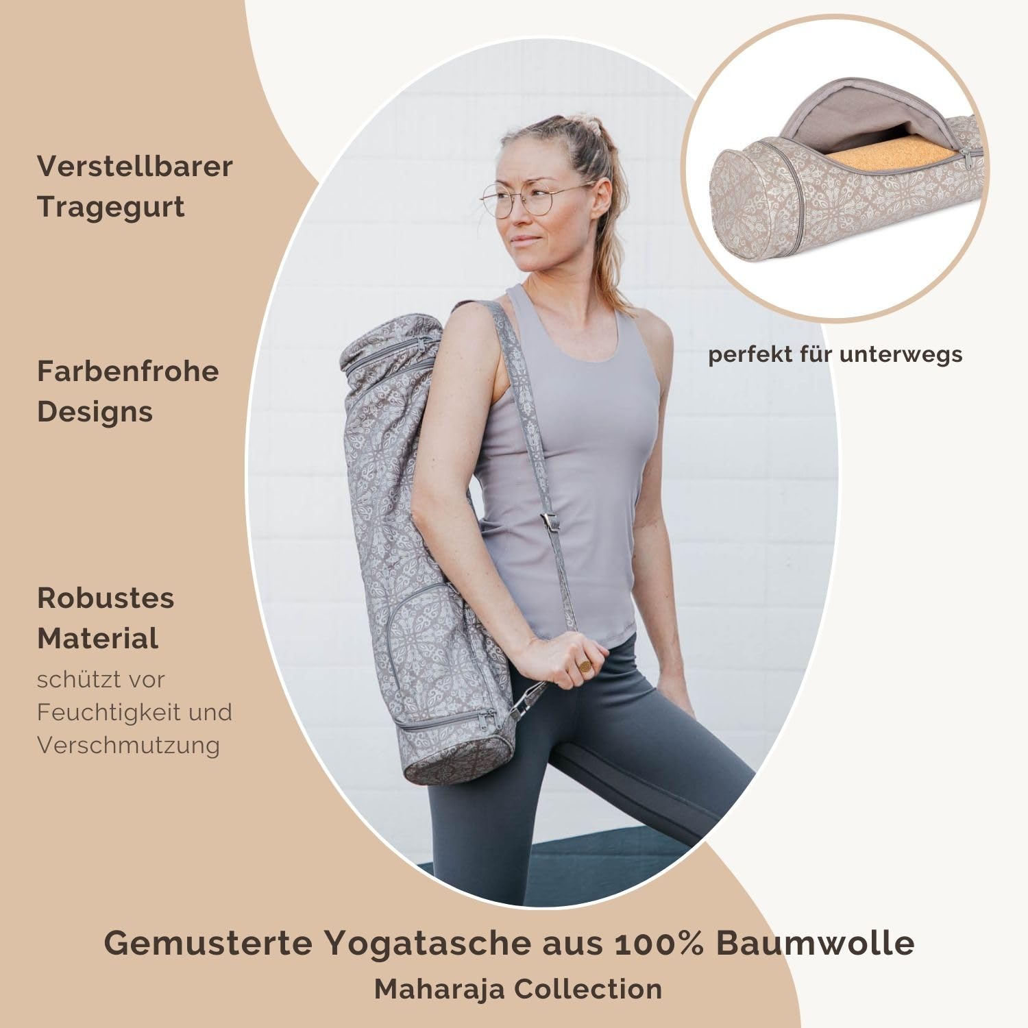Bodhi Yogatasche ASANA Bag Cotton | Maharaja Collection | Yogamattentasche in verschiedenen Größen | Baumwolltasche für Yogamatte & Zubehör | inkl. Außentaschen