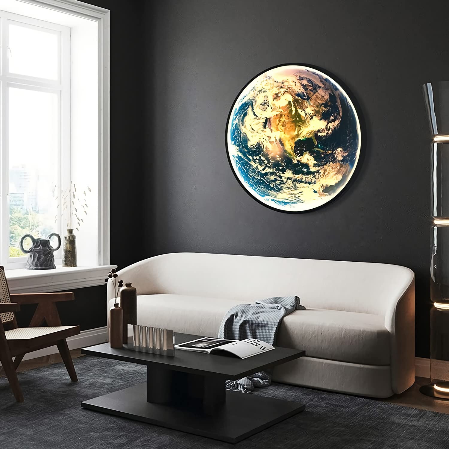 Lámpara de pared moderna LED con control remoto para interiores, lámpara pared redonda regulable 18 W para habitación de niños, lámpara pared de tierra, lámpara noche acrílica para niños y niñas,60cm