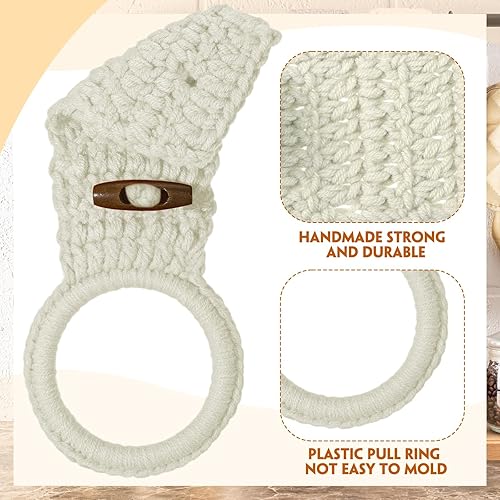 Miniatura 6 de Hoolerry 8 toallas de cocina colgantes con anillo de ganchillo, soporte para toallas de cocina colgantes con botón de bucle para puerta de estufa de