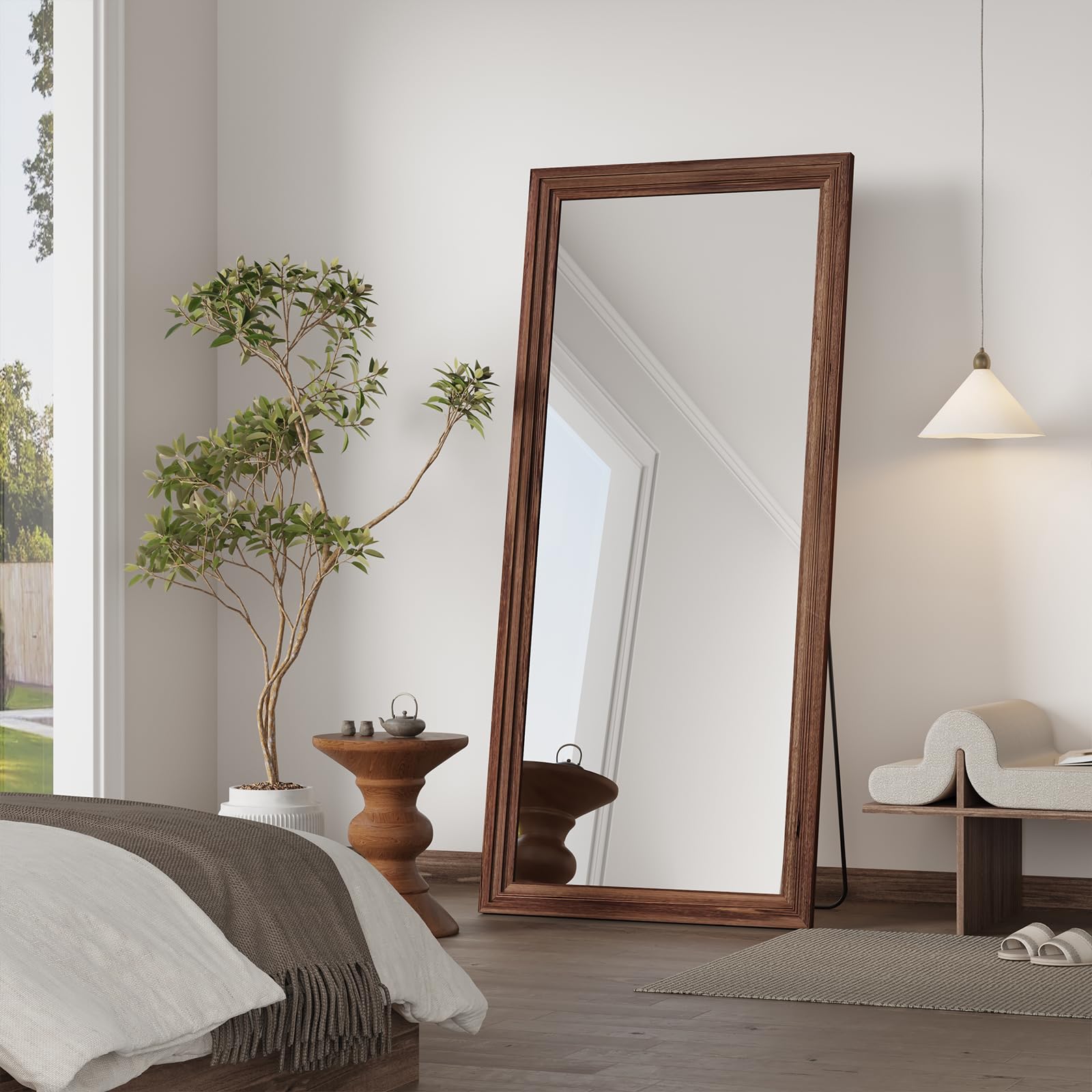 Full Length Mirror,71x32 Inch Full Length Mirror Wall Mounted,Vertical Hanging,Leaning Standing for Bedroom,Living Room,Rectangular Wooden Frame,Wood Brown Color.