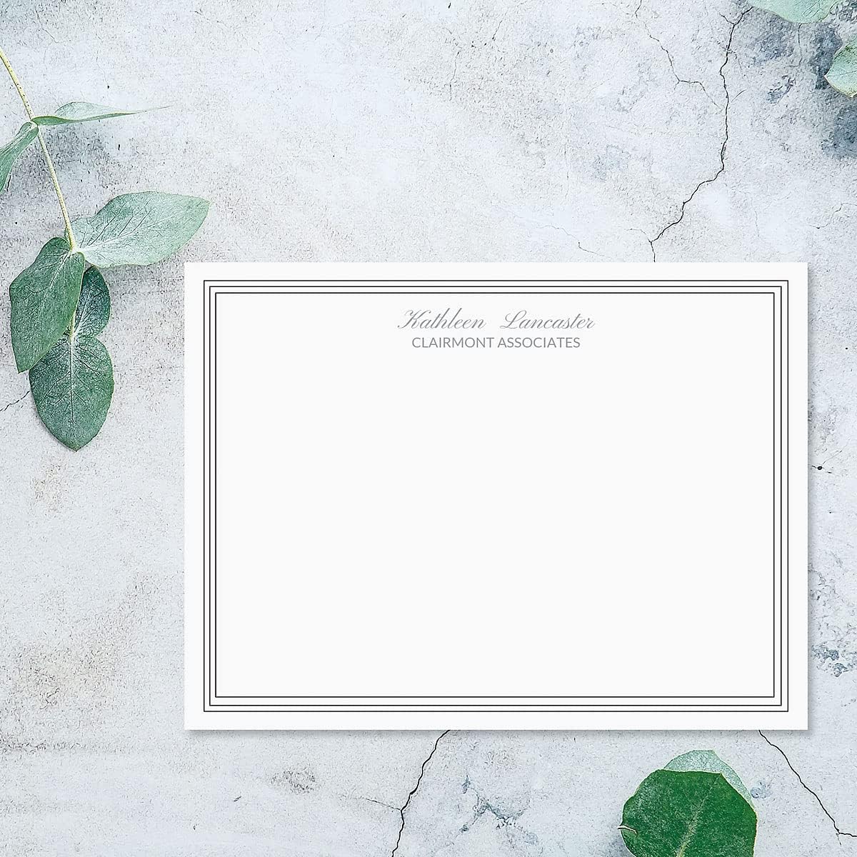 Clairmont Steel Personalized Flat Note Cards – 4 1/8 inches x 5 1/2 inches, Heavyweight Stock, Matching Envelopes, (Set of 10), by Fine Stationery