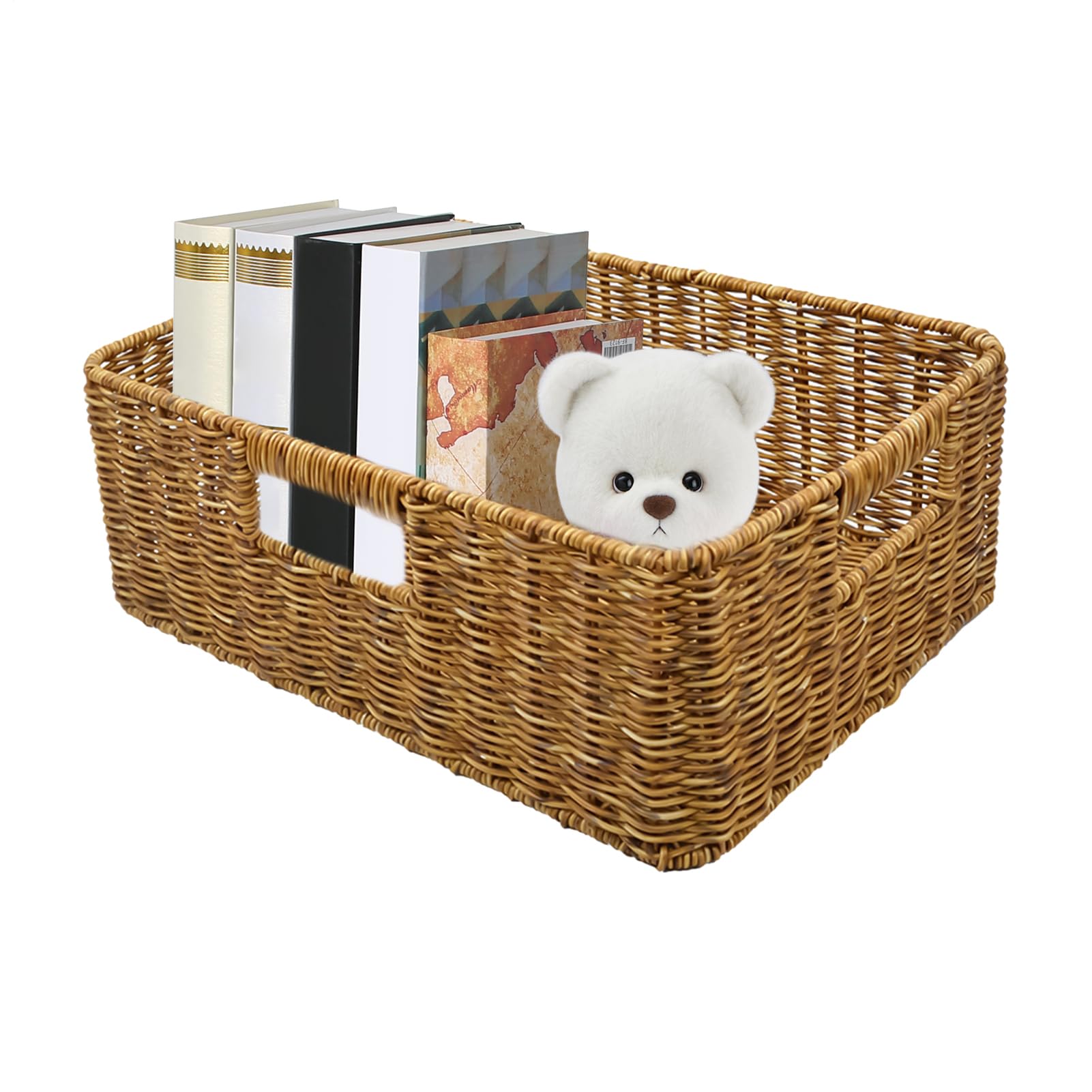 Cesta de almacenamiento de ratán sintético para organizar tu baño y salón de forma elegante