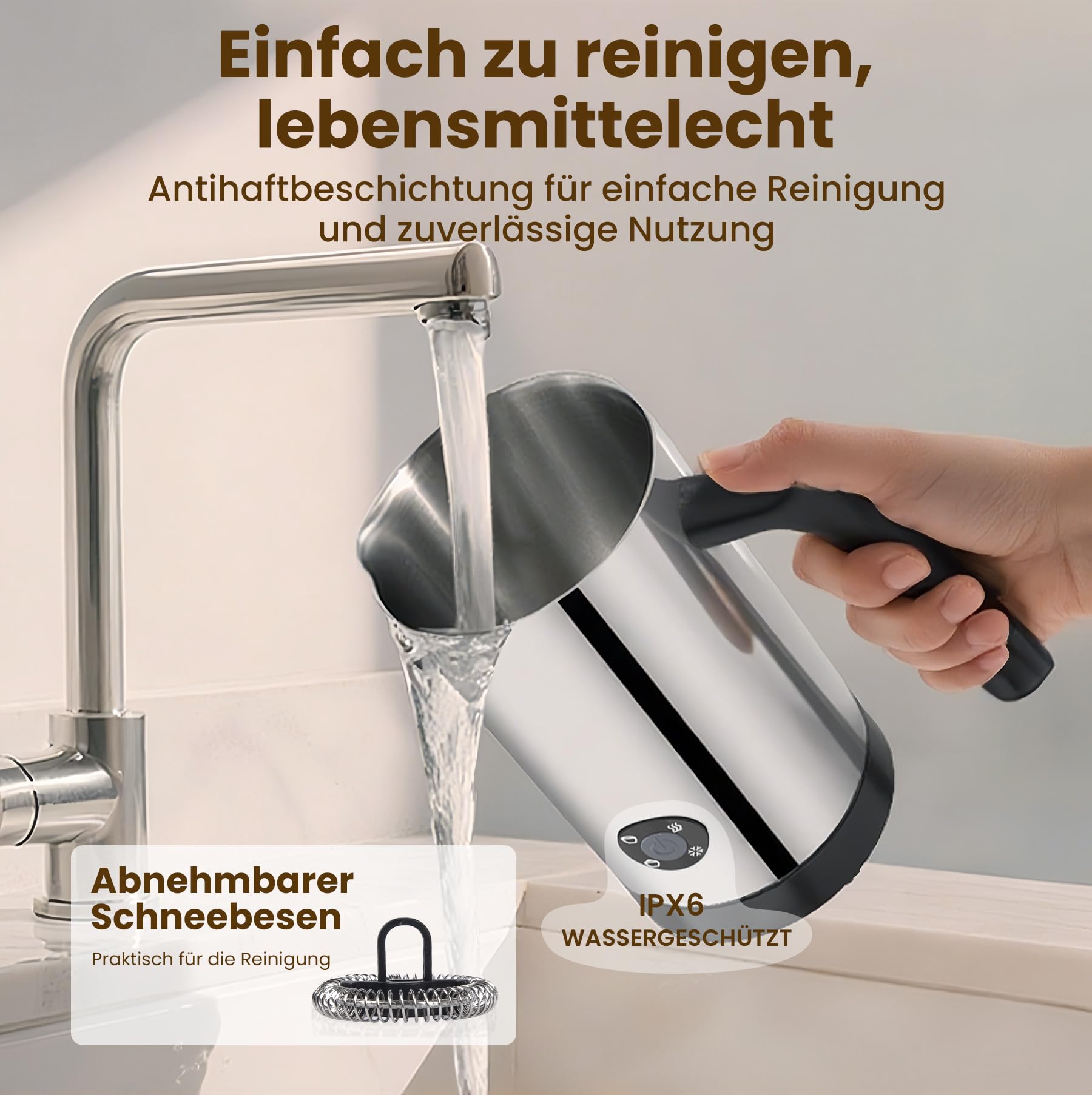 4 in 1 Milchaufschäumer Elektrisch, Automatische Heiß und Kaltaufschäumer mit Tastensteuerung, Milchwärmer aus Edelstahl, Elektrischer Milchaufschäumer für Kaffee Latte, Cappuccino