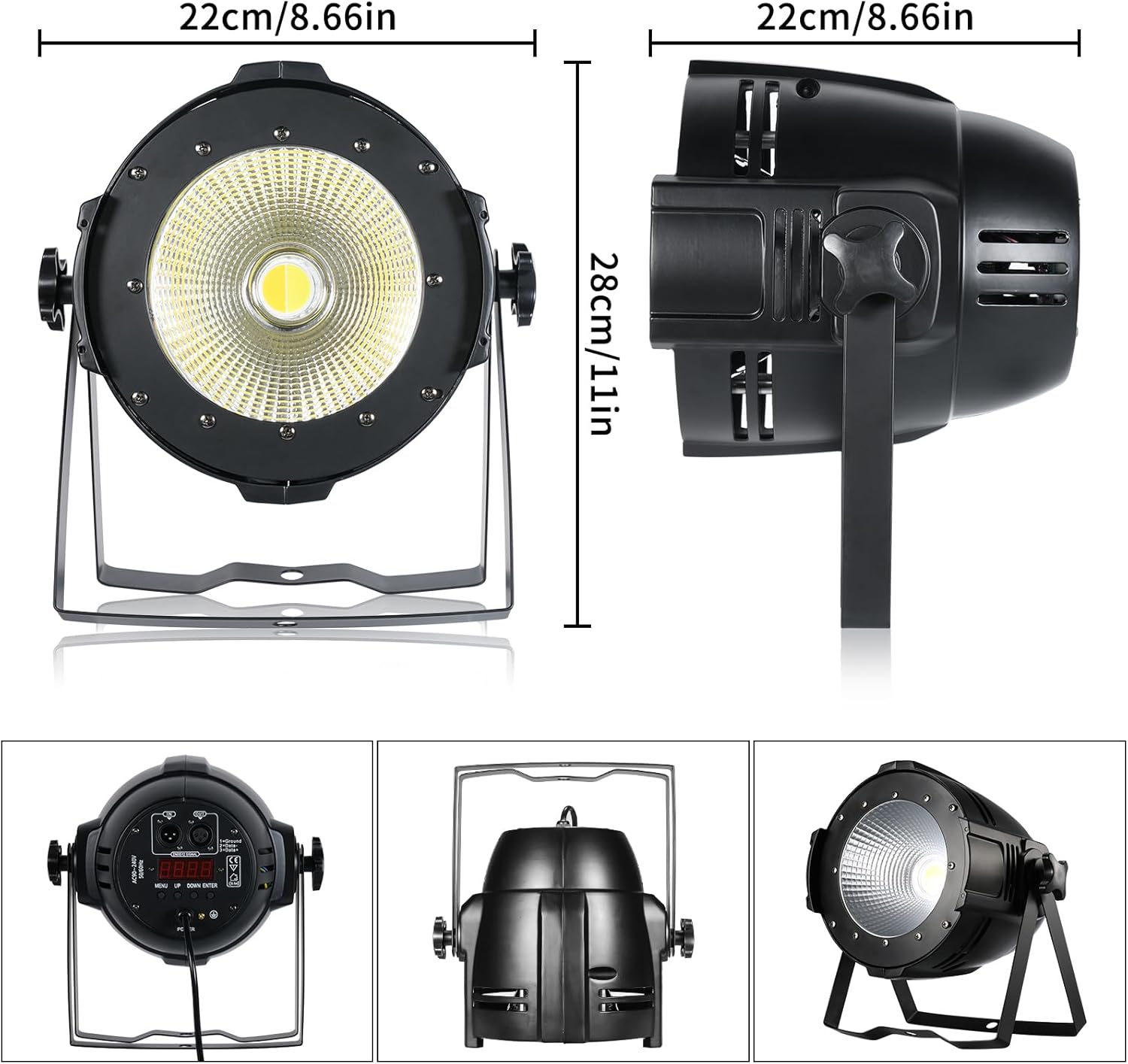 Dimensions of ZonQoonz 100W COB LED Projector and rear control panel