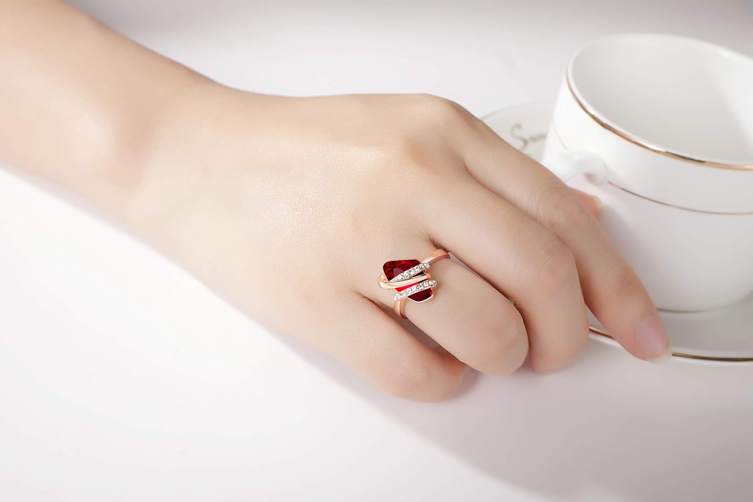 Leafael Wish Stone Women's Adjustable Open Ring Crystal Birthstone Jewelry Gifts for Women, Rose Gold Plated or Silver Tone, Size 6.5-8 - Image 3