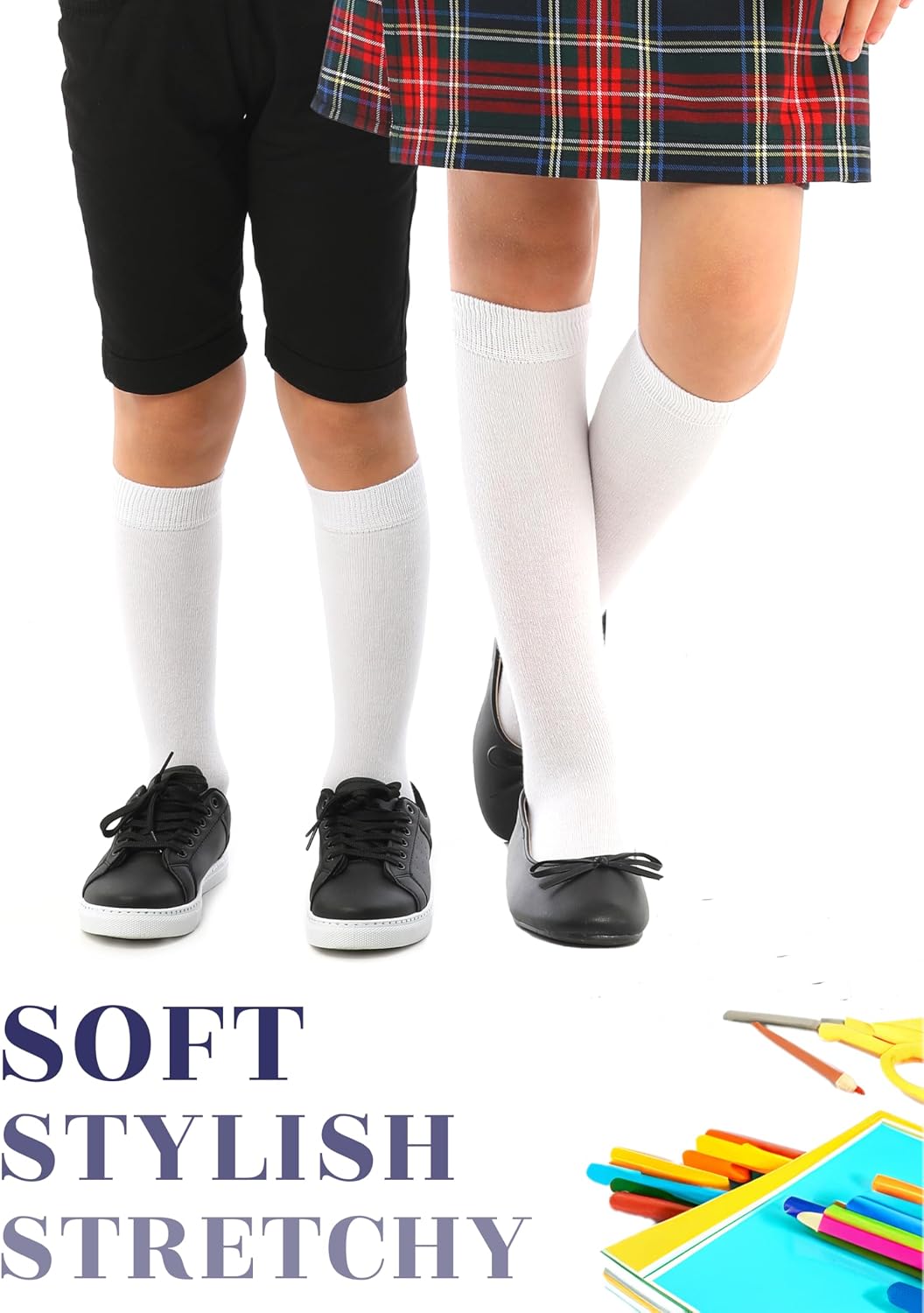 Hugh Ugoli 3 Pairs Silky Soft Premium Bamboo Socks for Girls, Boys, Kids, Absorb Sweat, Knee High Long Dress School Uniform