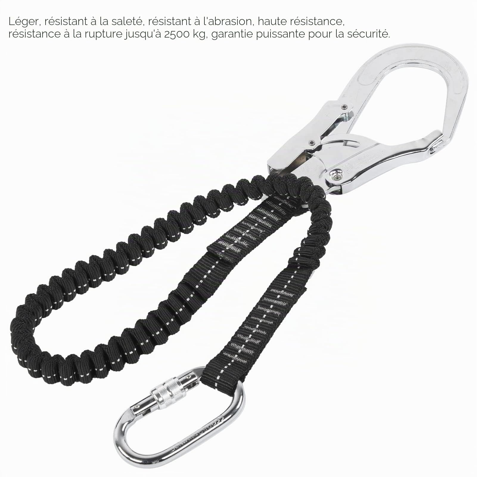 HERCHR Lanyard de sécurité avec snap Hook 25 kN véhile lourde Protection d'automne de sécurité intérieure absorbant le harnais de sangle d'arbre d'escalade élastique élastique élastique