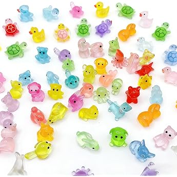 Pack of 200 Luminous Mini Animal Figures Colourful Miniature Animals with Turtles Ducks and Random Animals for Miniature Gardens Aquariums Dollhouse and DIY Decoration