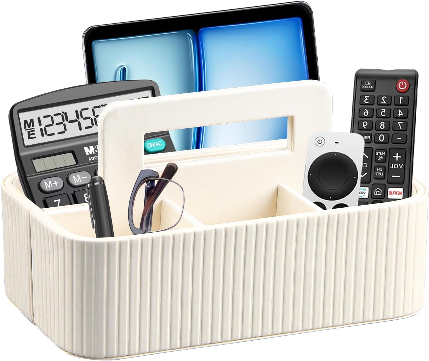 PUSU Multipurpose Leather Craft Caddy Organizer with Handle,Portable Art Supply Storage Organizer for Dorm Classroom Office Teacher Supplies Makeup Bathroom Cleaning Marker TV Remote Control.