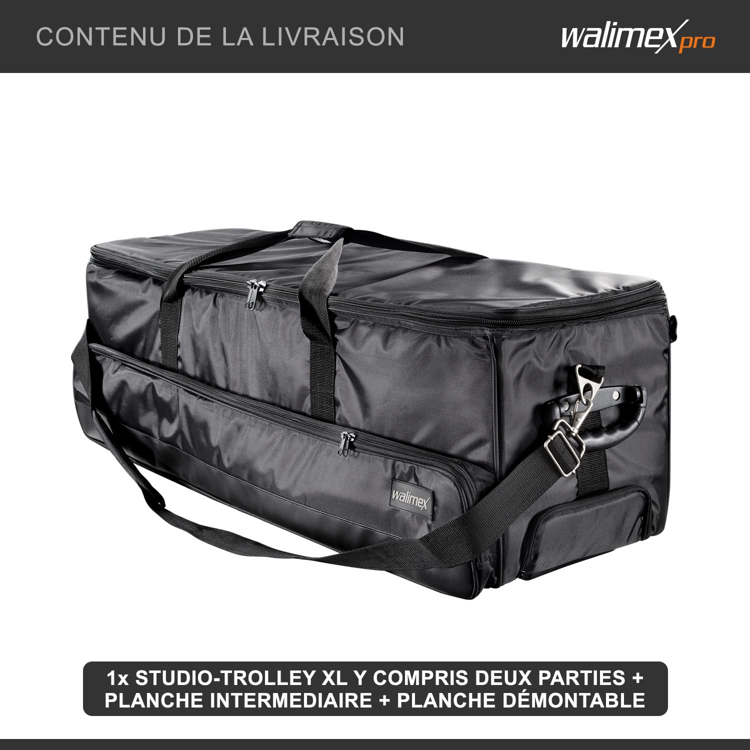 Walimex Studio Trolley XL (incl. poignée de chariot extensible, bandoulière rembourrée, division intérieure variable), noir