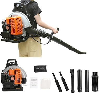 Gas Leaf Blower 550 CFM 52CC, Backpack Leaf Blower with 2-Stroke Engine High Strength Snow Blower, Lawn Care, Yard Cleaning, Snow Blowing Orange