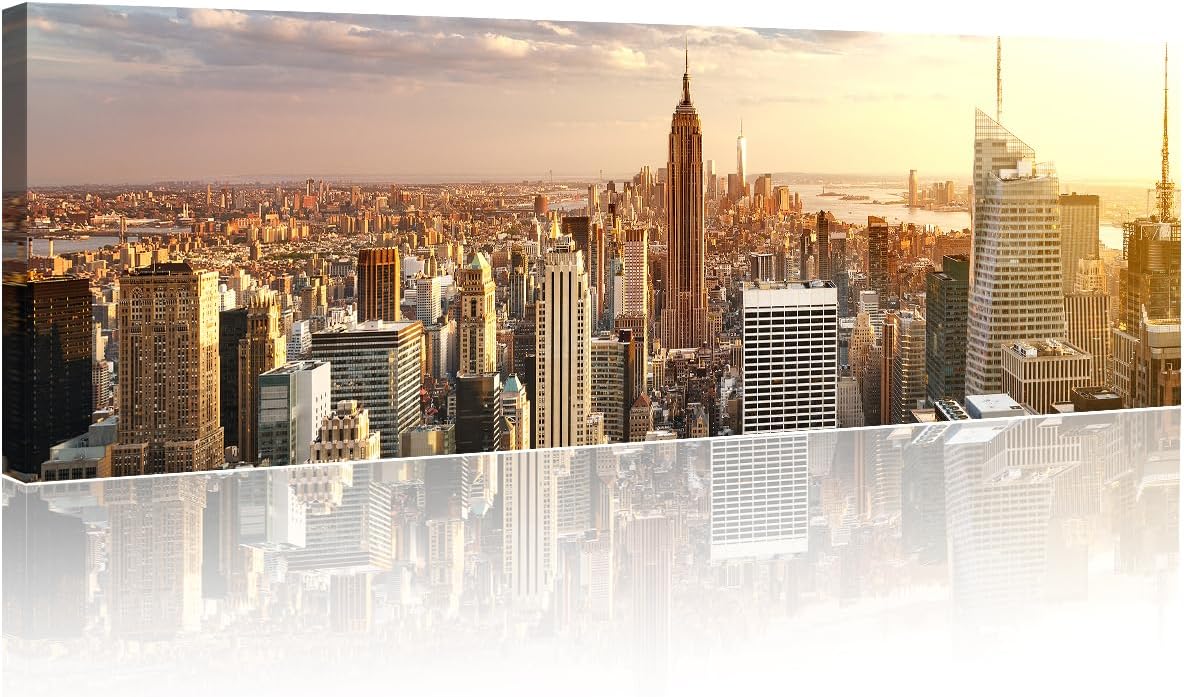 Chicago Skyline Wall Decorations for Living Room Night Skyscraper Cityscape Wall Art 1 Piece Chicago City Center Skyline Room Decor Modern Home Decor Giclee Wooden Framed Ready to Hang 12x46 Inch