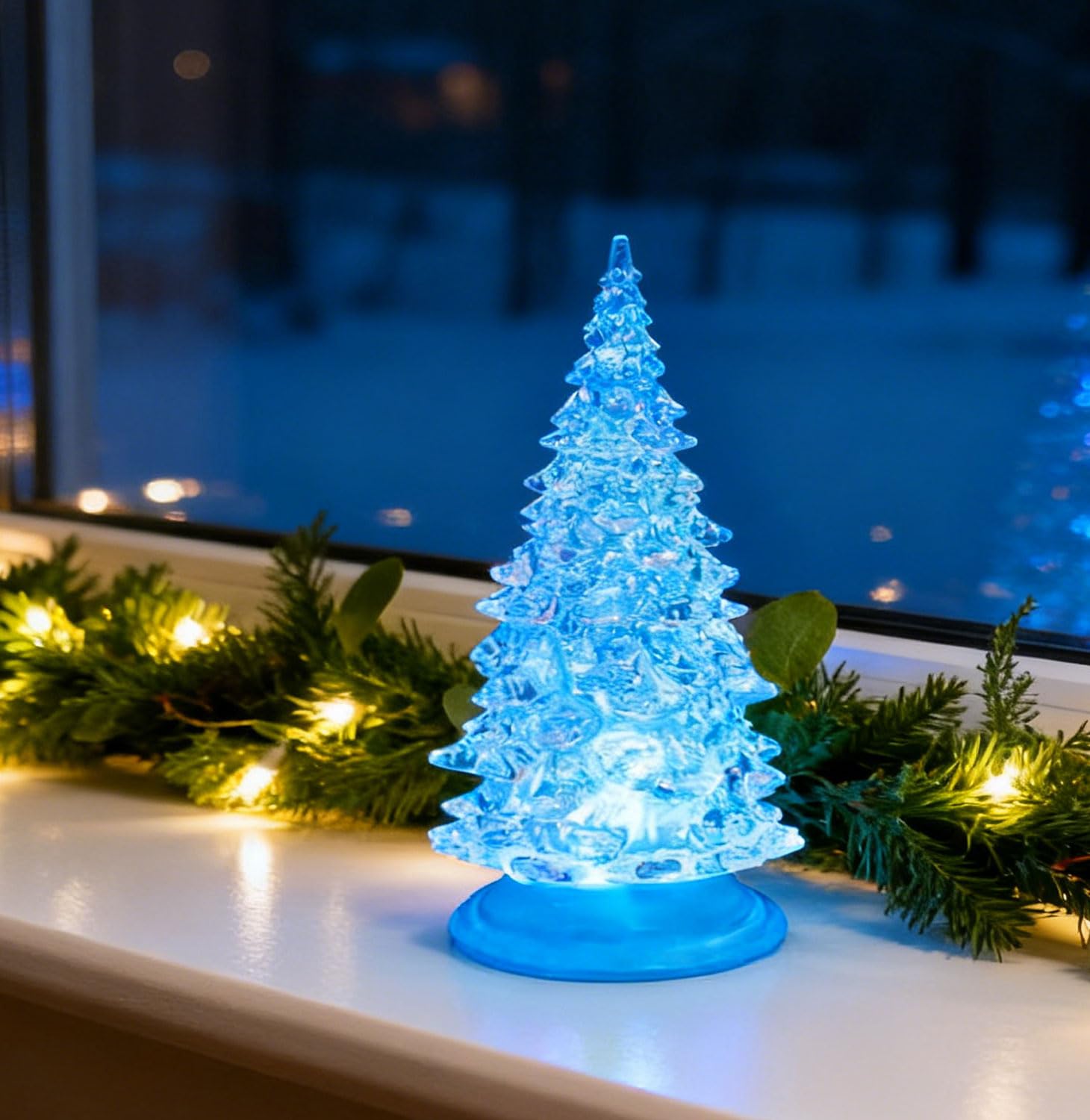 LED Christmas Tree Glitter Water Spinner Colour Changing LED Decoration Battery Powered, Acrylic Trees Ornaments for Xmas, Upgraded LED Collection Christmas Tree Decor (2)