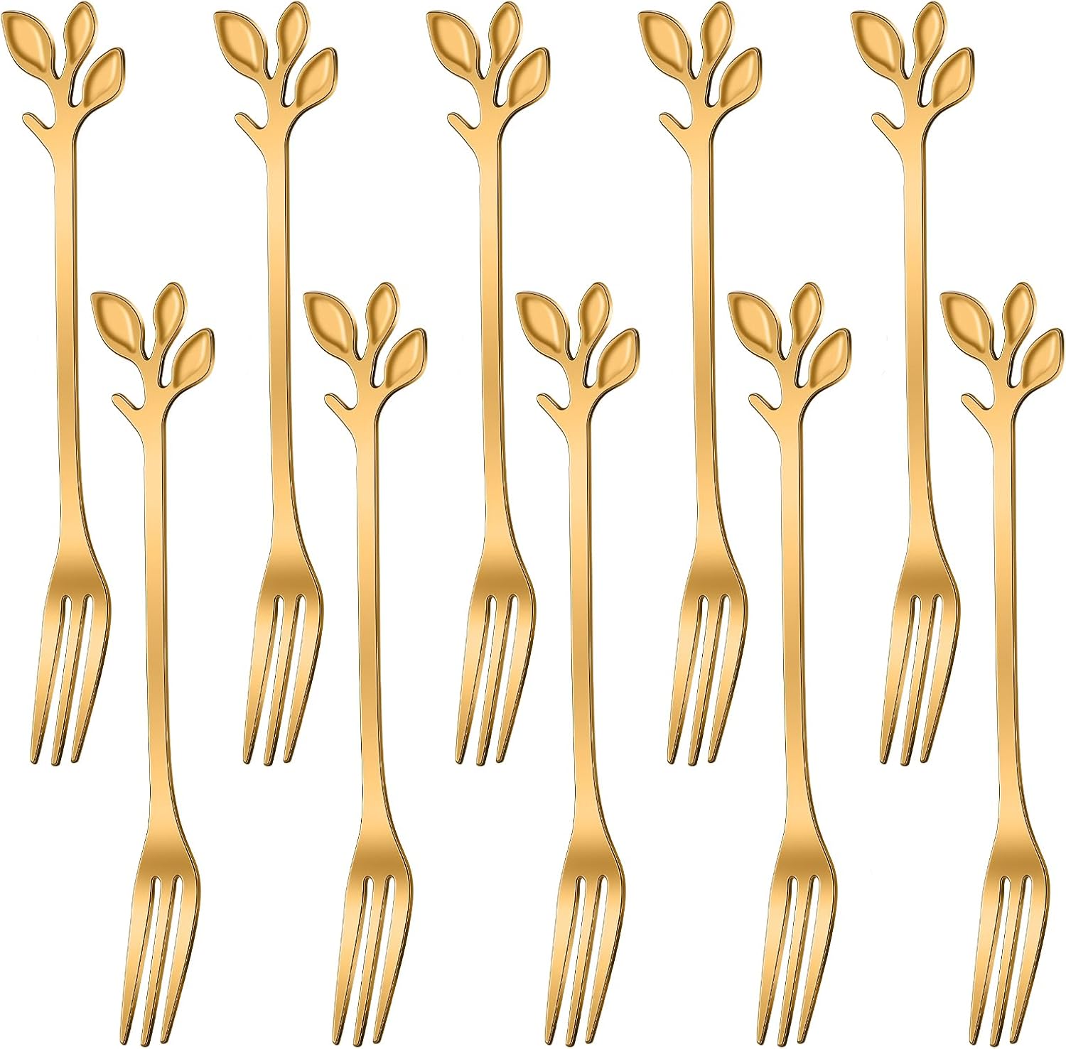 AnSaw 10-Piece Rose Gold Leaf Dessert Forks Set - 4.7" Mini Cocktail Fork image 2