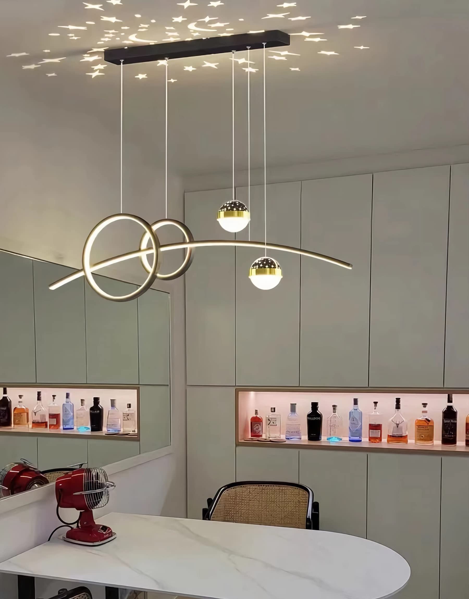 Pendelleuchte Esstisch, LED Hängeleuchte esstisch Pendelleuchte dimmbar mit Fernbedienung pendellampe höhenverstellbar Kronleuchter Lampe für Wohnzimmer Esszimmer Küche Büro (Schwarz, L80cm)