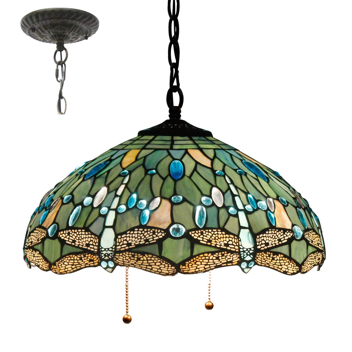 Tiffany - Pantalla de repuesto para lámpara W16H7 pulgadas, pantalla de libélula de cristal azul marino para lámparas de mesa, lámpara de techo (3 ganchos), lámpara colgante S147  decoración de oficina en casa 6