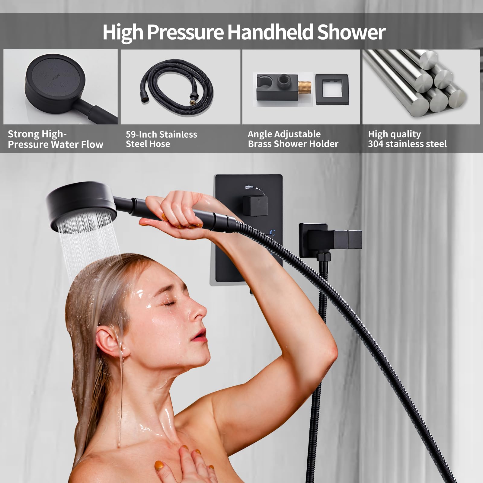 Système De Douche 25,4 Cm, Ensemble De Robinet De Douche Mural Avec Douche à Effet De Pluie Et Kit De Garniture De Douche à Poignée Unique Avec Bec De Baignoire, Pulvérisateur à