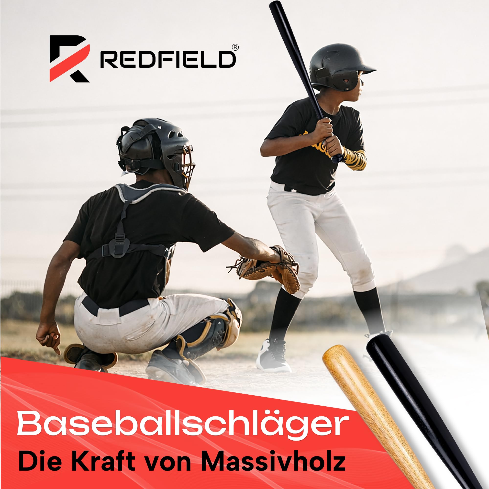 Redfield Baseballschläger – umweltfreundliches Massivholz – 76 cm (76 cm) – 2 Farben zur Auswahl – Schwarz oder Naturholz