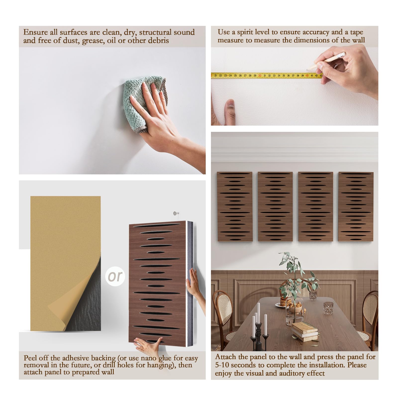 Paquete de 4 paneles de pared acústicos autoadhesivos de espuma insonorizada para pared, aislamiento acústico decorativo de fibra de poliéster perforado 3D para estudio de grabación, 24 x 12 x 1.78