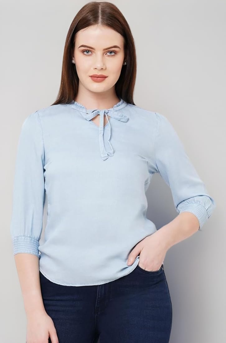 KRAUS JEANS Women's Tencel Full Sleeves Round Neck Tops (Light