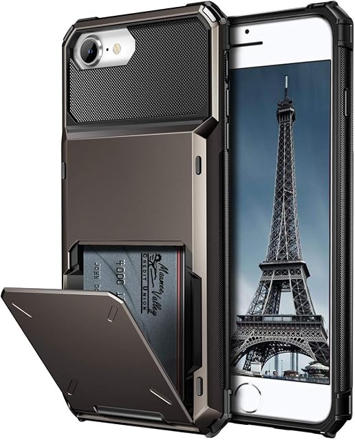 Coolden for iPhone SE 2022 Case iPhone SE 2020 Case with Card Holder Armor Case for iPhone 7 Wallet Case Shockproof Case Heavy Duty Hard Back Phone Protective Case Cover for iPhone 7/8/SE 2/SE 3-Gun