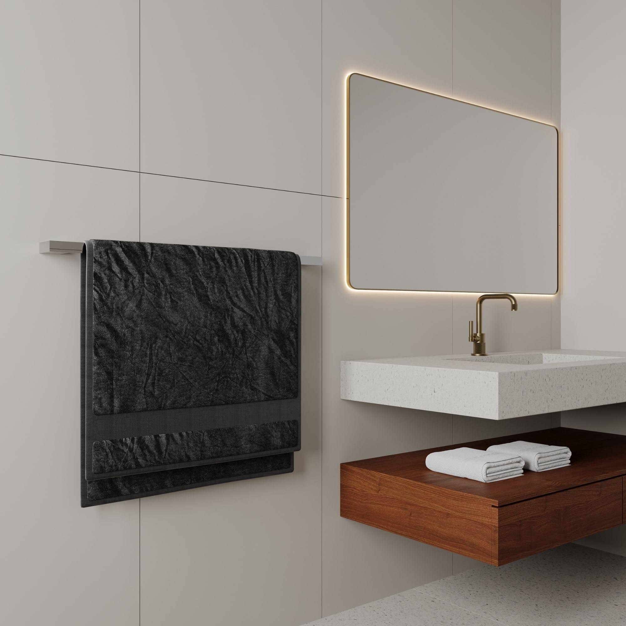 kalb | Portasciugamani Lenn in alluminio extra lungo (80 cm) per parete, doppio fissaggio, bagno e lavabo, nero o cromato, portasciugamani (cromato)