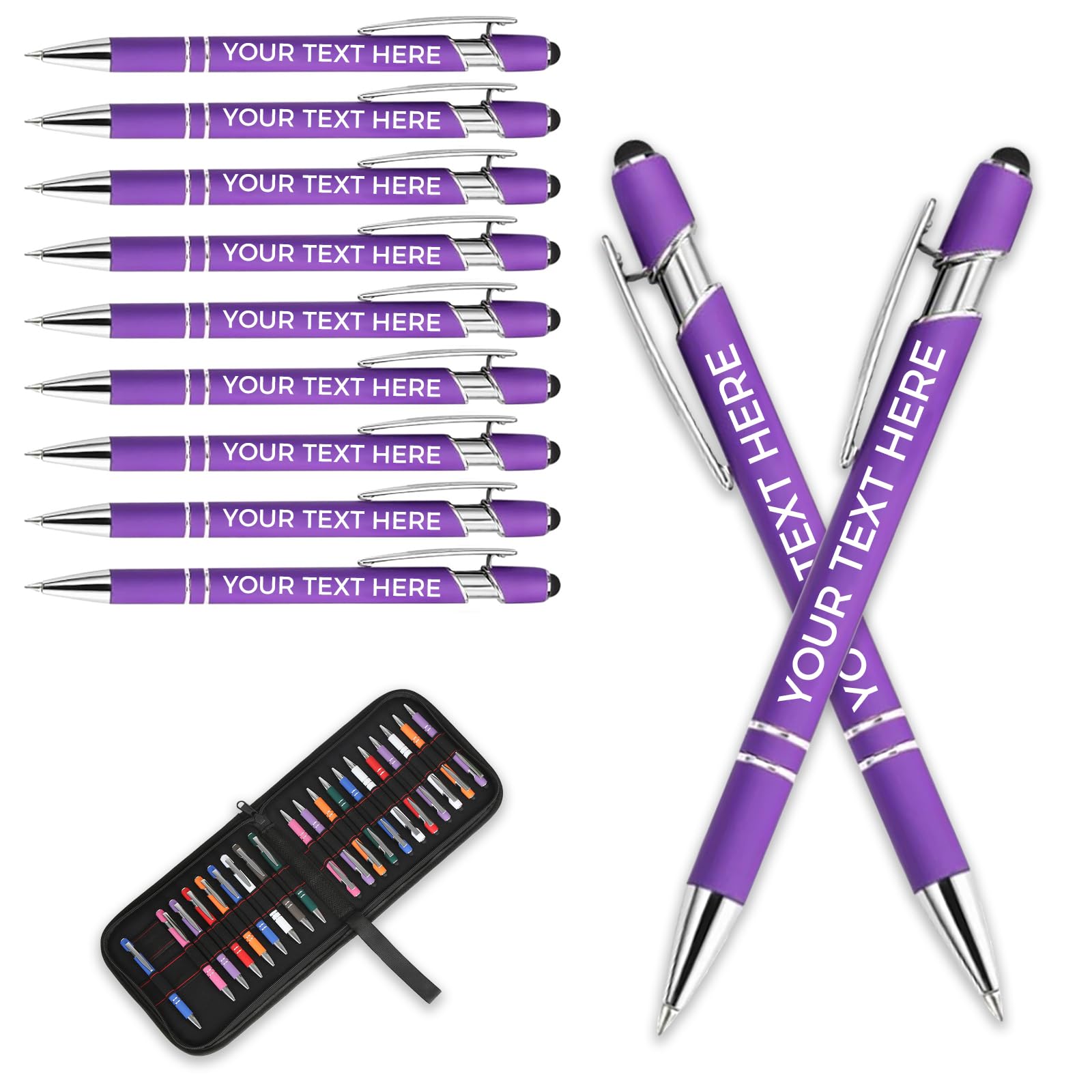 Personalised Pen Metal Ballpoint Pens With Stylus,Customised Text Engraving Bulk Wholesale Pens - Ideal For Business Promotions, Schools, And Event Giveaways, Personalised Gifts (Purple, 20Pcs)