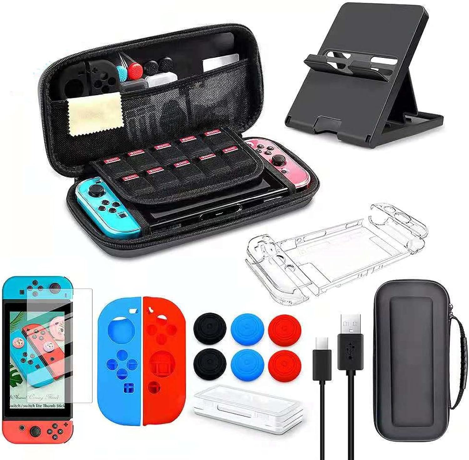 13点セットswitch ケース ニンテンドースイッチ Heystop 4in1 Switchドック 対応 カバー スイッチ ガラスフィルム 親指キャップ スイッチ 衝撃吸収 防水 大容量 持ち運び便利 ブラケット星のカービィ 人気13点セット スイッチカバー 冬バーゲン 全面保護 耐衝撃