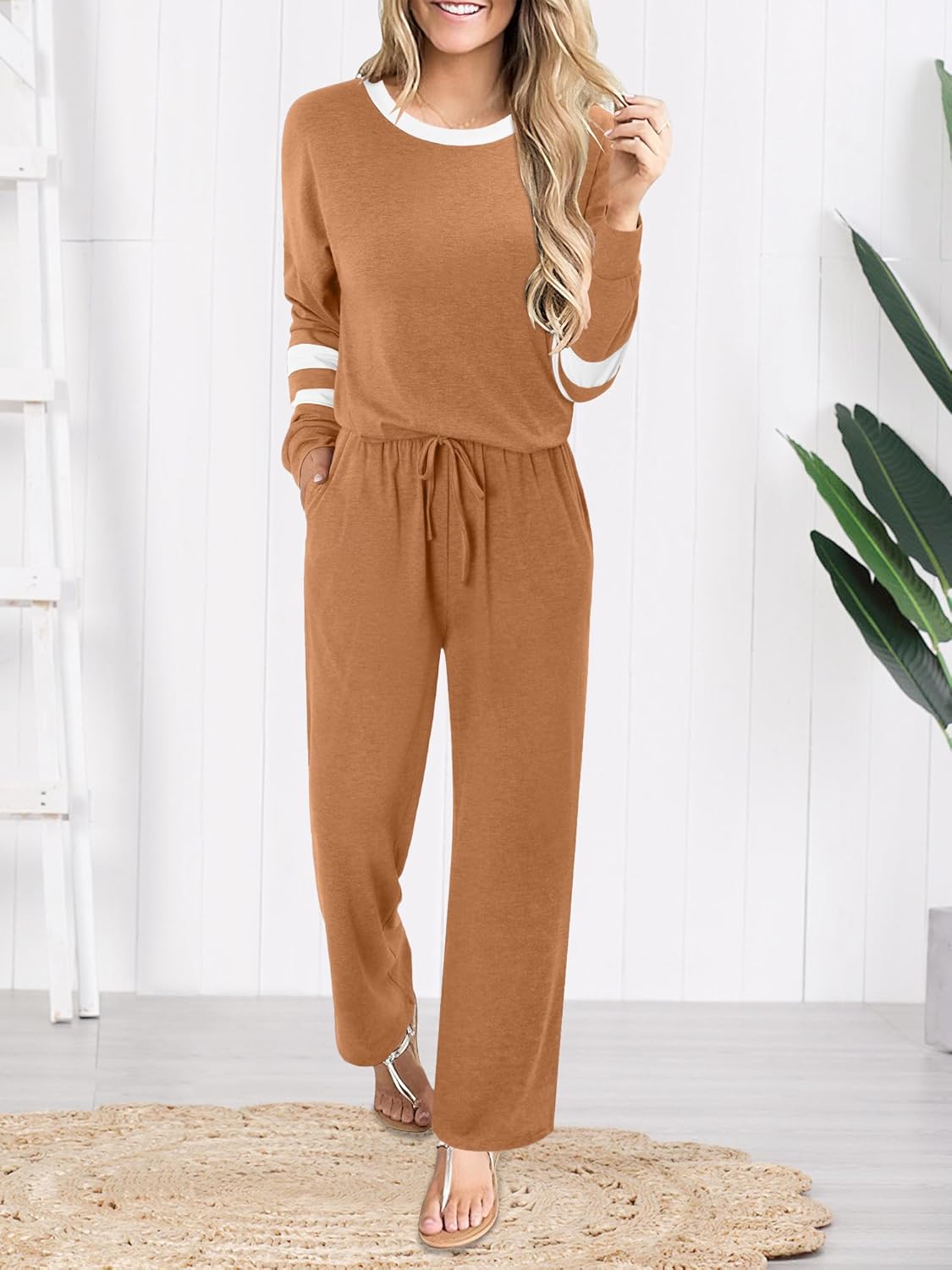 Magritta Lounge Sets for Womens 2 Piece Outfits Crewneck Long Sleeve Tops Wide Leg Pants Casual Travel Sweatsuit - Image 3