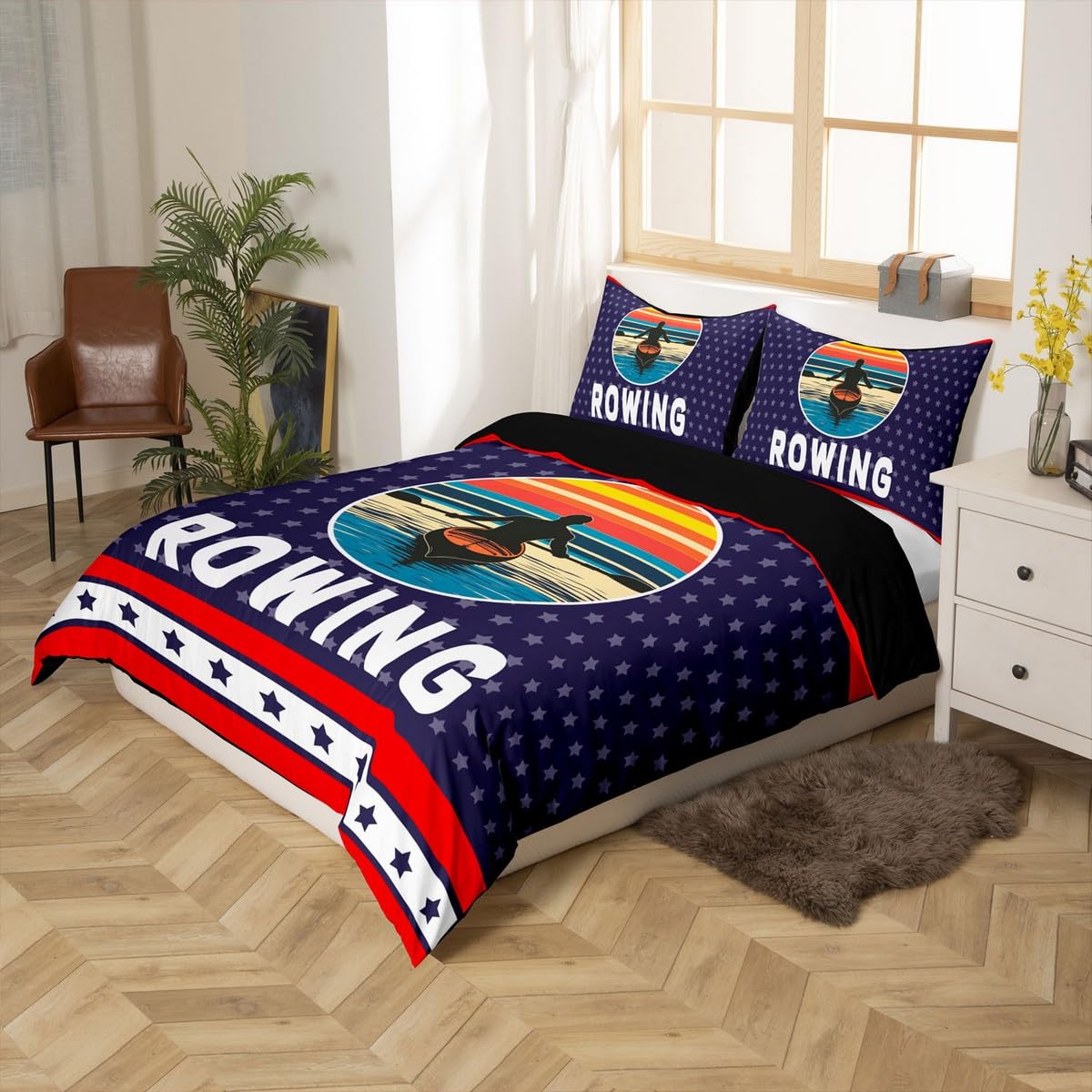 jejeloiu Rowing Bedding Set Toddler Size Kids Sports Game Comforter Cover for Boys Girls Teens Acid Blue Duvet Cover Breathable Soft Lightweight Microfiber,No Comforter