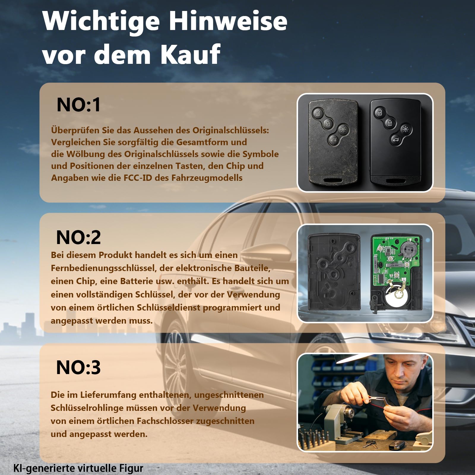 Autoschlüssel Fernbedienung kompatibel mit Renault Megane 3 Laguna 3 Scenic, 4 Tasten, 433 MHz, ID46 PCF7952 Chip, 2007-2016