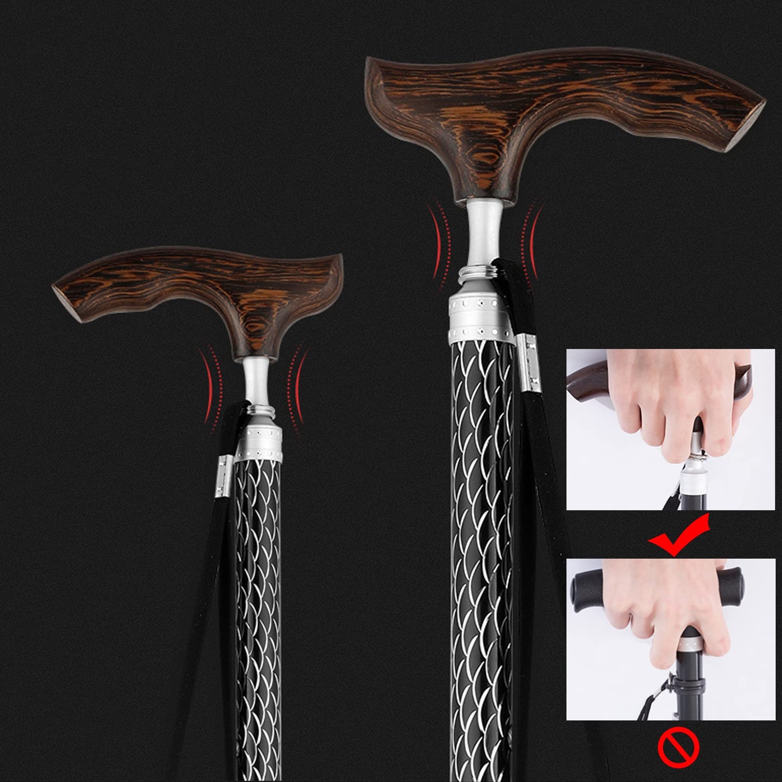 Bastón para Caminar, Bastón de Aluminio Ajustable de 71-98 cm para Hombres y Mujeres, Ayuda para Equilibrar La Movilidad, Bastón para Escalar para Viajes de Senderismo (Color : Gold)