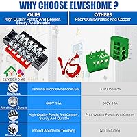 Vista 4 de Bloques de Terminales de 6 Posiciones 12PCS 6 Juegos, Bloque de Terminales de Tornillo de Doble Fila con Barra Colectora Terminal de Cable 600V 15A