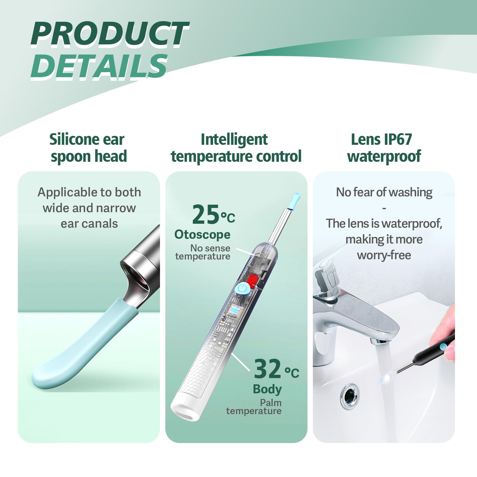 Ohrenschmalz Entferner Otoskop, 1080P WiFi Ohrreiniger Kamera IP67 Wasserdichtes Ear Cleaner 3,5mm Linse Ohrendoskop mit 6 LEDs 360°Weitwinkel für iPhone Android, Erwachsene, Kinder und Haustiere