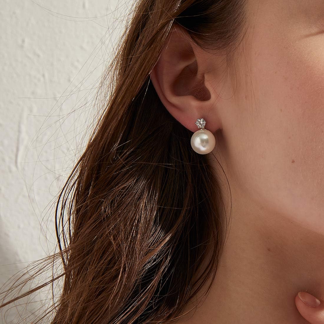Large Pearl Stud Earring, 925 Sterling Silver Cubic Zirconia Pearl Earring for Women, 10MM-12MM Pearl Jewelry Gift for Women - Image 3