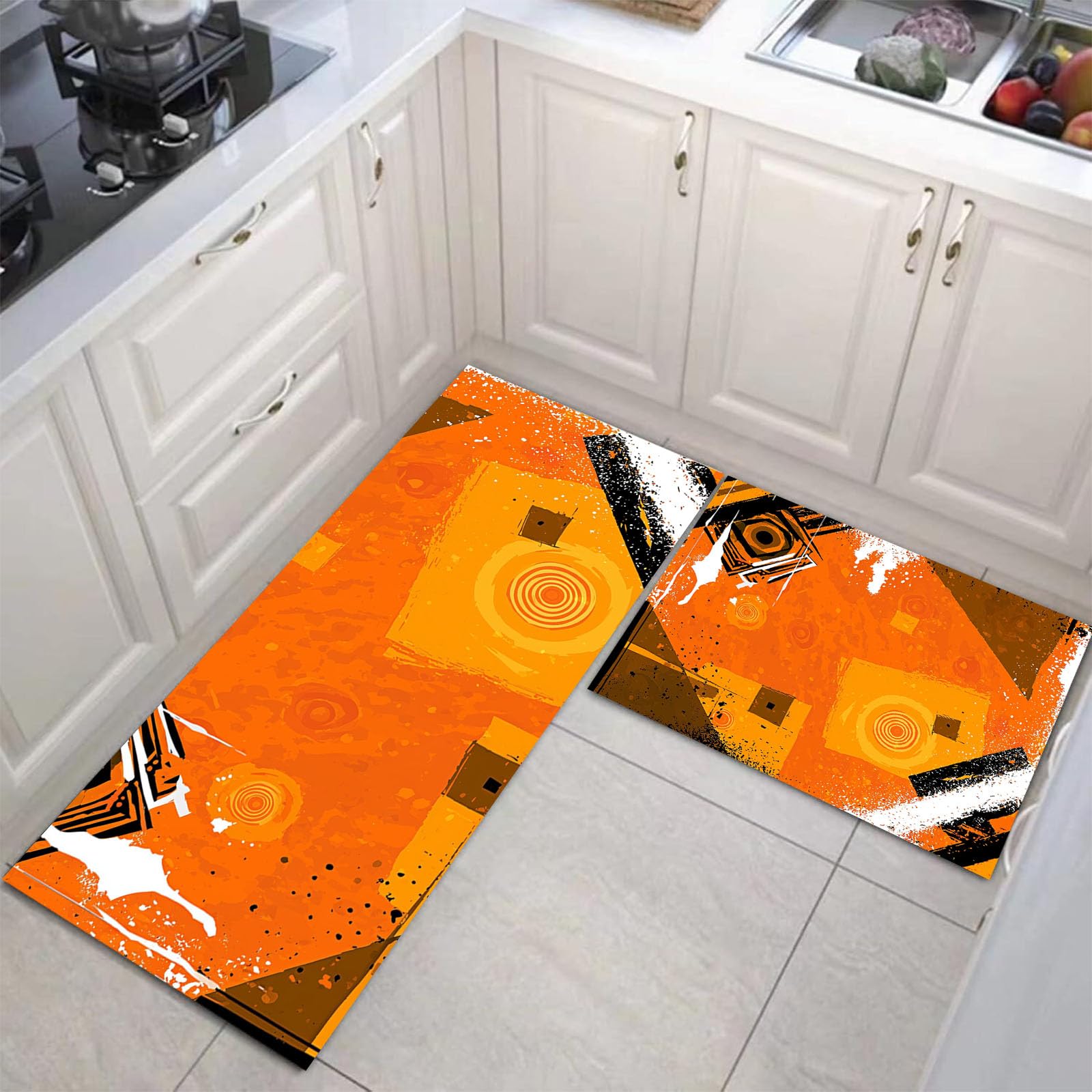 Alfombras de cocina antideslizantes de geometrico occidental, juego de tapetes lavables 2 piezas