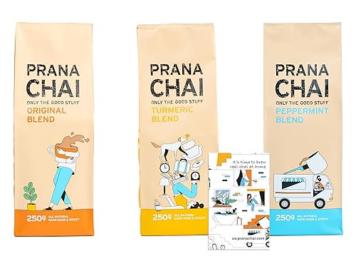 Miniatura 1 de Prana Chai 3 Sabores Chai Sampler - Masala Blend Chai, mezcla de cúrcuma Chai, mezcla de menta Chai