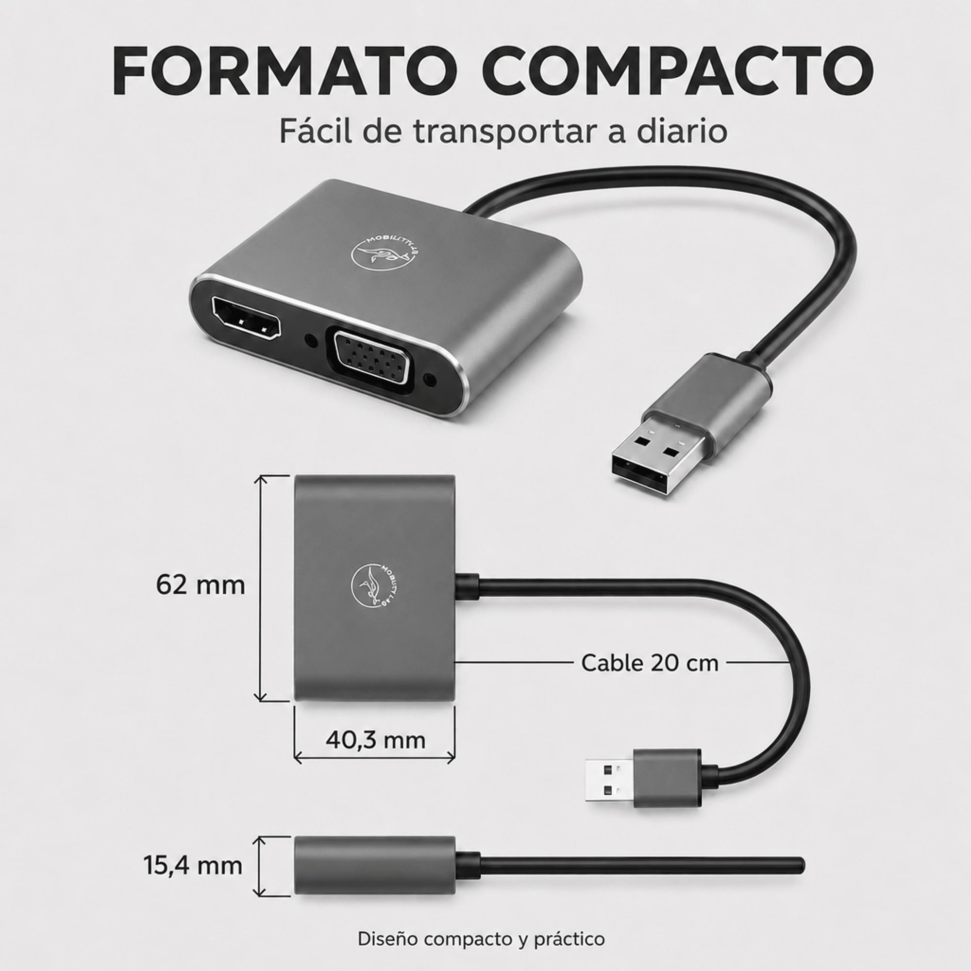 Mobility Lab Adaptador USB 3.0 a HDMI y VGA - Conexión de Alta Resolución 1920 x 1080p para macOS y - Ideal para Presentaciones, Juegos, Películas - Plug & Play - Sin Necesidad de Software