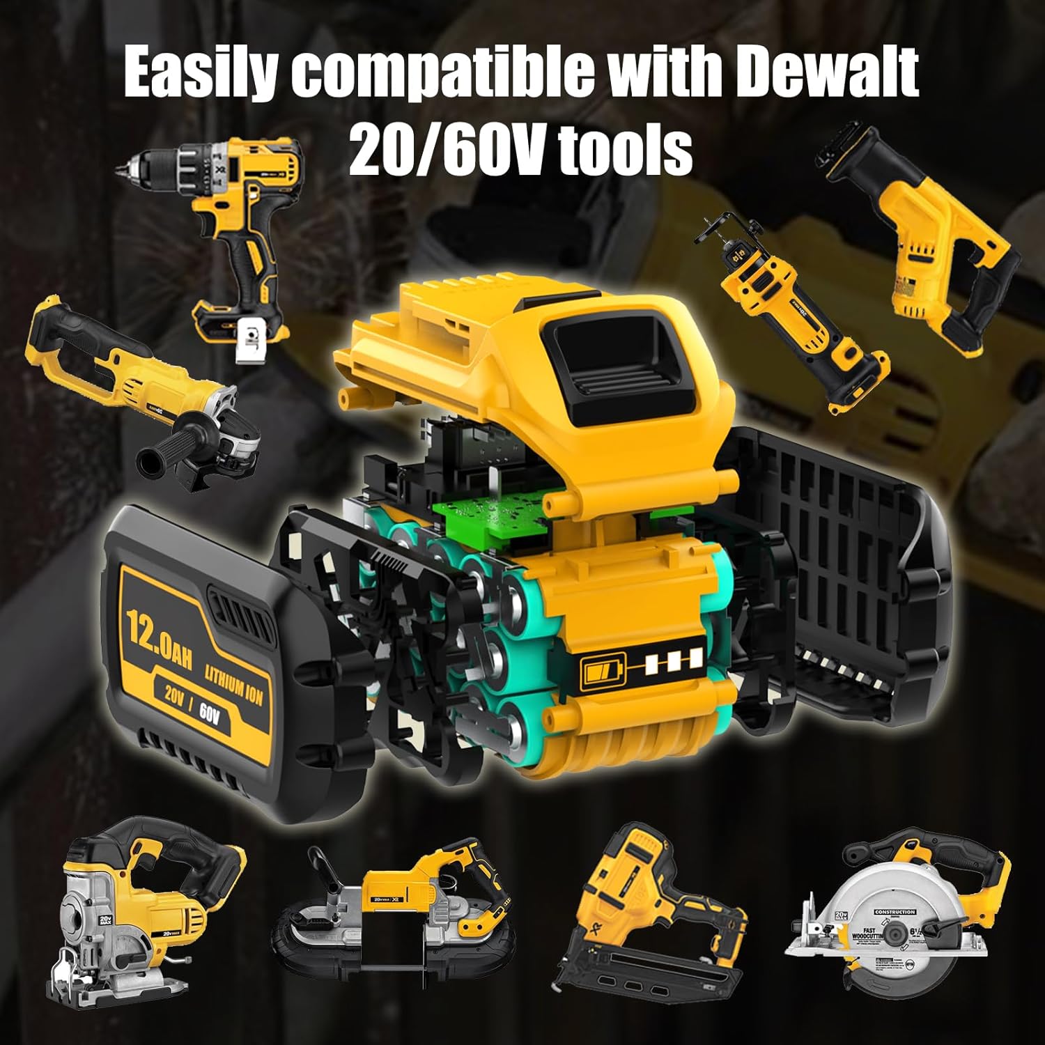 DCB609 12.0Ah Replacement for Dewalt 20V/60V Max Batteries and DCB105 Charger, Compatible with Dewalt 20V/60v Flexvolt Battery DCB606 DCB609-2 DCB606-2 DCB612(60V-DCB105)