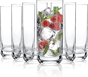 D.M DESIGN·MASTER [6 Pack,13.5 OZ] -Premium Highball Glasses, Heavy Base Tall Bar Glass, Drinking Glasses for Water, Juice, Beer, and Cocktail.