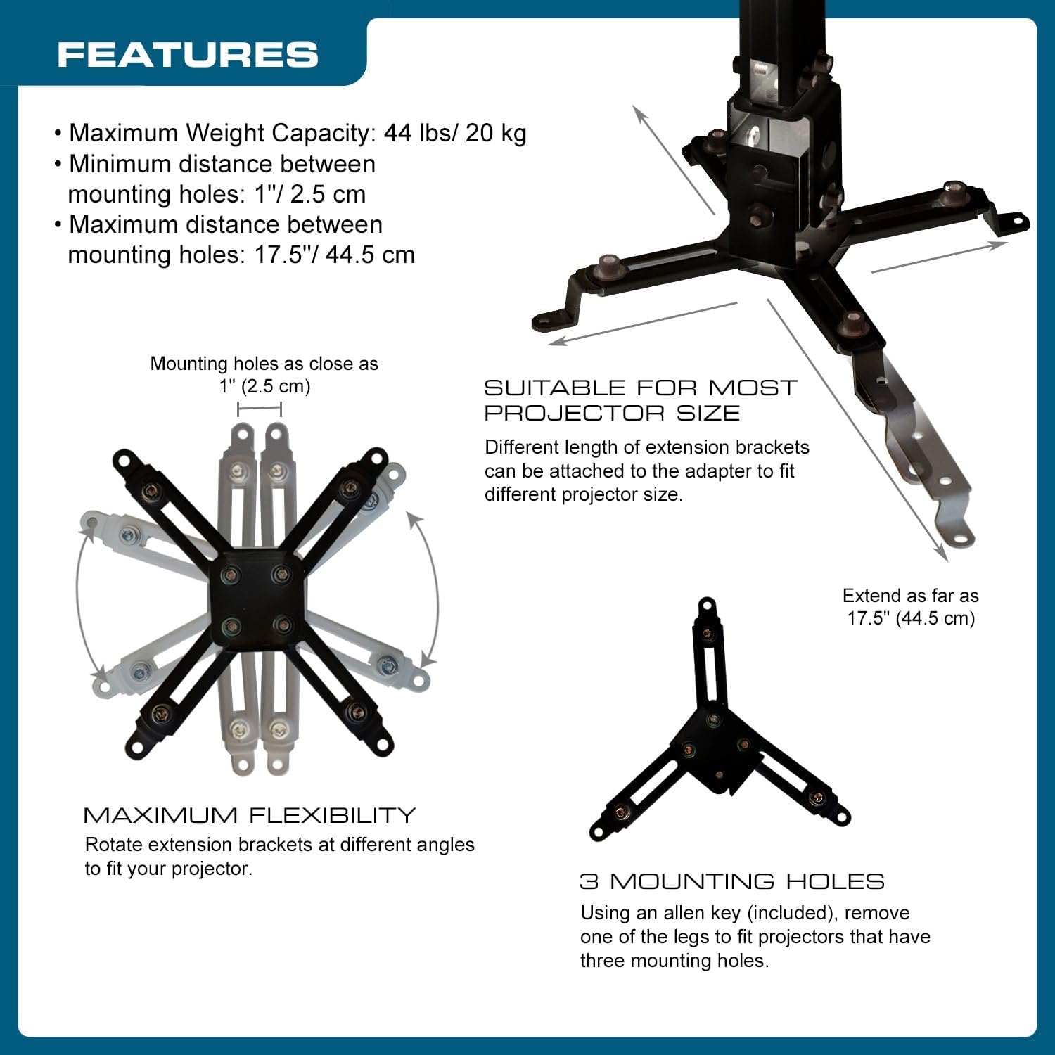 QualGear QG-PM-002-BLK Universal Projector Ceiling Mount, Black : Electronics