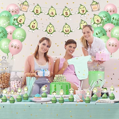 Miniatura 5 de Decoraciones de fiesta de baby shower, tema de aguacate y frutas, suministros para fiesta de baby shower, pancartas de baby shower, 18 globos de