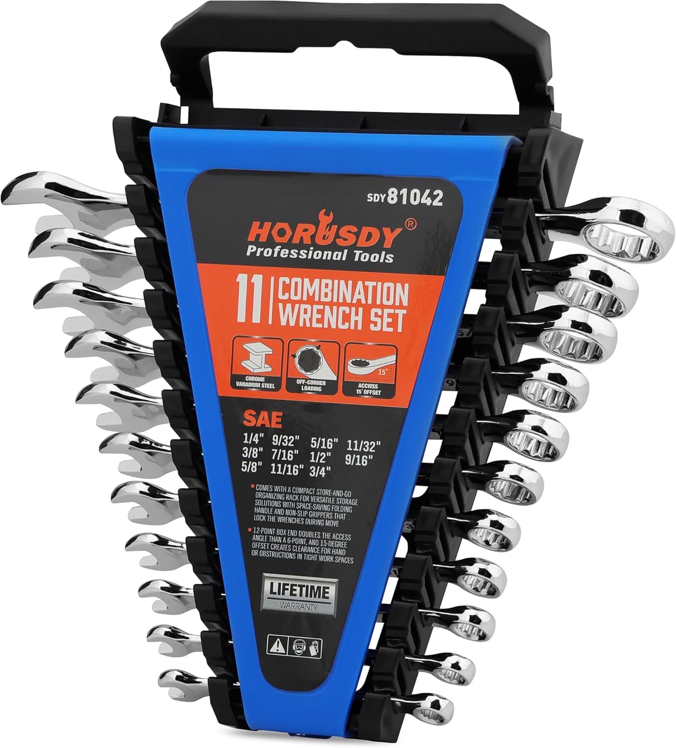 HORUSDY 12-Piece SAE Wrench Set, Silver, 1/4" - 3/4"