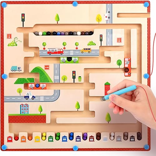 Miniatura 1 de Laberinto magnético de color y números, 2 formas de juego, juguetes Montessori para niños de 3, 4, 5, 6 años, tablero de rompecabezas a juego de