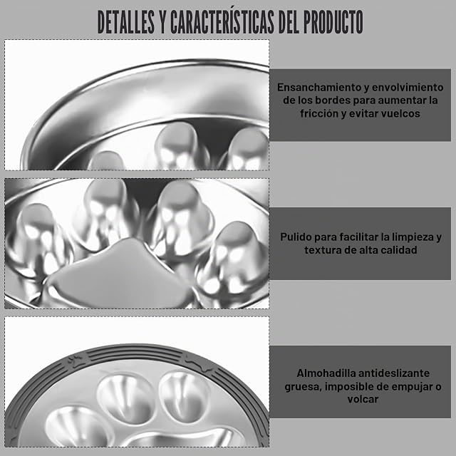 Foto 4 de 7 de GOMETY - Cuenco antiglotón para perros de acero inoxidable 304, Ø22 cm, con alfombrilla de silicona…